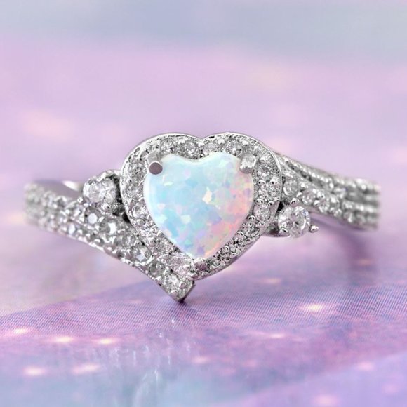 Opal heart ring, size 7, 925 Sterling Silver Charmed Aroma Valentines - Picture 1 of 5